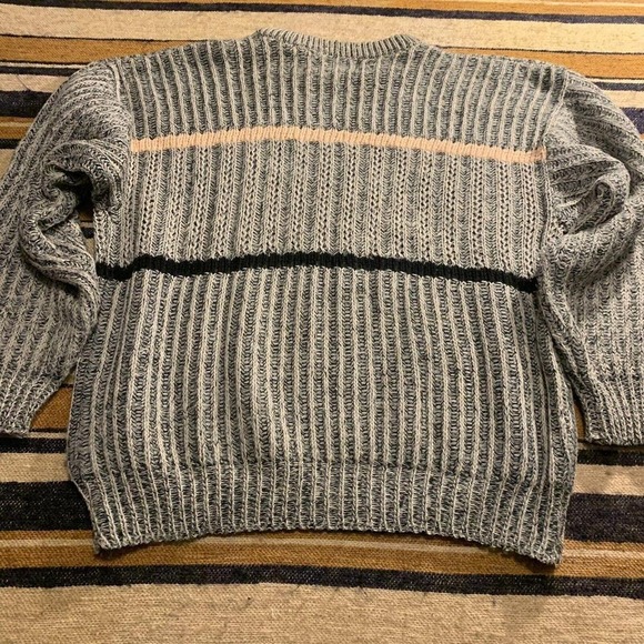 Vintage Grandpa Sweater Ribbed Oversized Gray Knit Pullover Crewneck Weekends - Picture 5 of 6